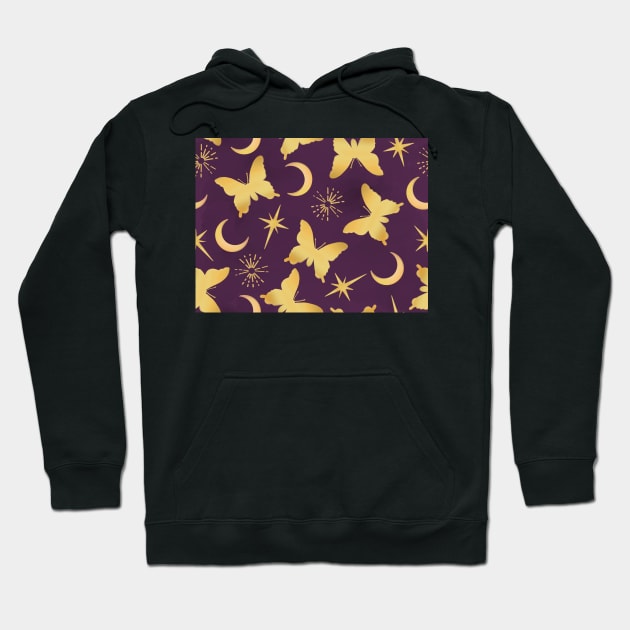 Gold Stamped Butterflies and Sunbursts on Royal Purple Hoodie by FrostedSoSweet